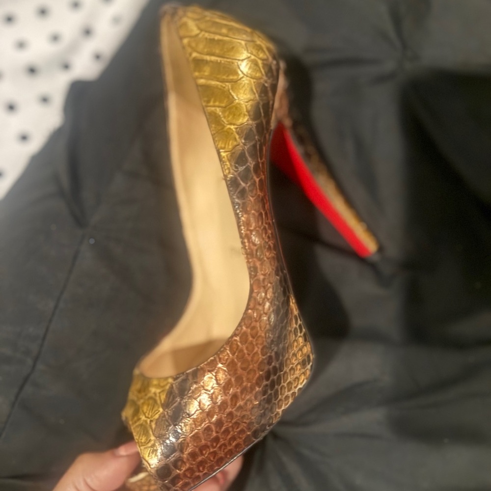 Christian Louboutin Metallic Gold and Brown Heels